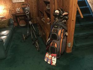 Full set left-hand golf clubs with bag and cart