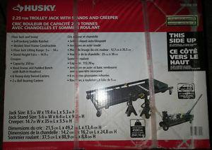 Husky 2.25 Ton Trolley Jack + 2 Jack Stands + Creeper