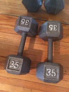 SOLD! Two 35 pound dumbell weights