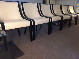 White Leather, Wood Trim, Chrome Handled Designer Chairs
