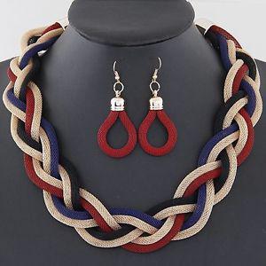 Women Metal Weave Chain necklace & earrings set