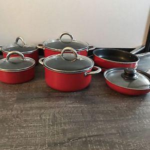 12 piece red pot and pan set