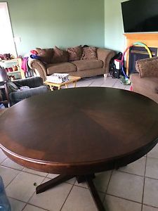 54 inch round dinning table and chairs, solid dark wood