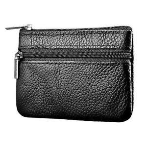 Black Genuine Leather Mini Coin Bag Zip Zipper Wallet Purse