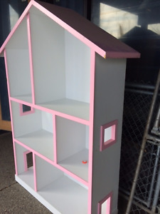 Doll house bookcase- pink and white