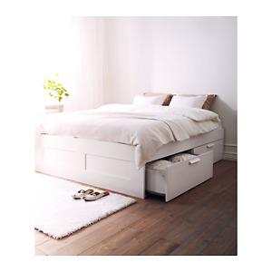 IKEA White Queen Size Brimnes Bed and Lonset slatted base
