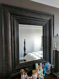 Leather/Wood Oversized Traditional Mirror
