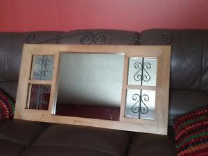 Mirror with wood and wrought iron trim