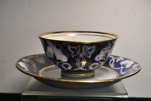 Old Porcelain Tea cup and saucer Cobalt Net 22K Gold