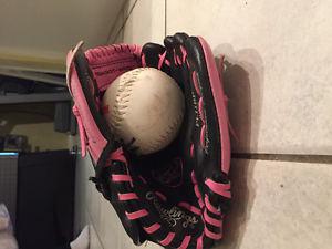 Pink Rawlings baseball glove 11 inches