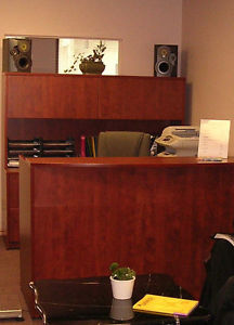 Reception Desk and Corner Workstation Cherry Combo 71"
