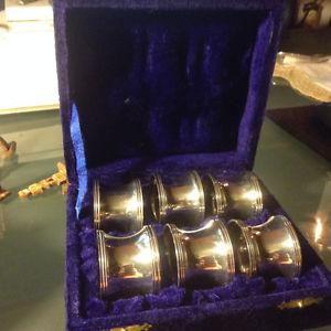 SET OF 6 VINTAGE SILVER NAPKIN RINGS in Original Purple Blue
