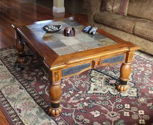 Solid Sante Fe distressed wood coffee table with slate