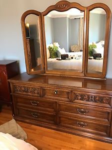 Solid wood dresser and two night stands