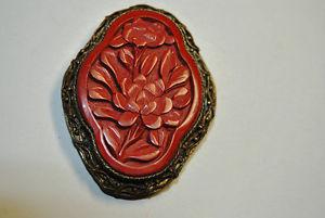 Vintage Chinese Carved Cinnabar Pin Brooch.
