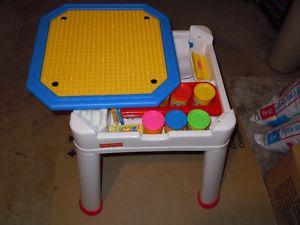 fisher price table,lego and play-doh, also work station