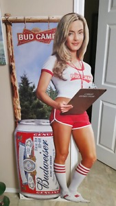 Camp Girl Beer Collectible Budweiser Cardboard sign She Sta