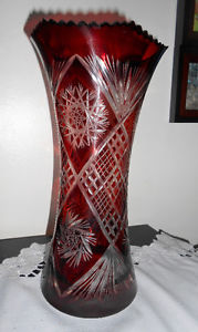 Crystal vase, red and clear