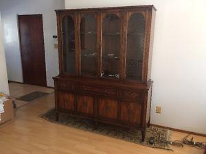 Dining table with matching chairs and cabinet/hutch
