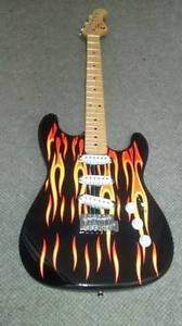 Eleca Stratocaster electric guitar.Flames on black factory