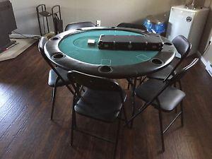 Folding poker table, 6 folding chairs and chip set