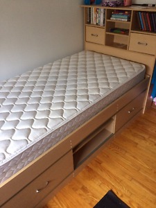 Mattress and Bed Frame with Book Shelf