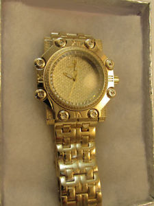 NEW Men's Iced Out Gold Tone Watch/Montre