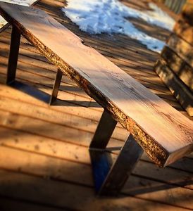 Oak Slab Bench w/ Custom Steel Frame - On Sale!