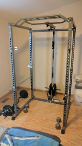 Power rack, bench, and weights