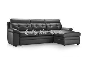 Real Leather Sectional Sofa with Pull Out Bed & Chaise