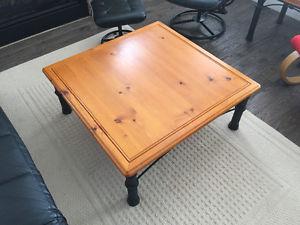 Solid Pine & Wrought Iron Coffee Table and End Table