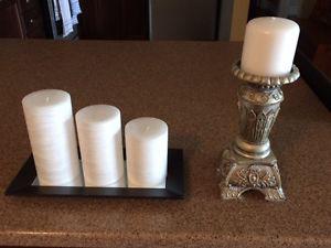 Three candle with base & 1 candle holder with candle
