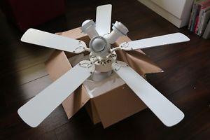 White 42" ceiling fan + small tower fan