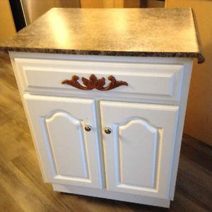 White cabinet with brown counter top custom made