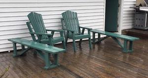 2 Adirondack chairs and matching benches