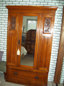 Antique Armoire polished mahagny, hand carved, $