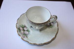 Antique Japanese Floral Design Demi Tea Cup and Saucer