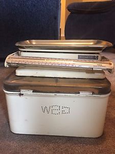 Antique bread box and weigh scale