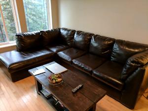 Brown Leather Sectional Couch - Like New