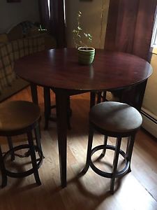 Dark wood table with 4 stools