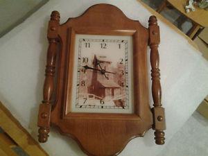 Maple Wood Kitchen Clock with Mill picture on face