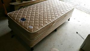 Single Bed & Box Spring w Buit In Legs, Used