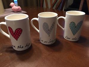 Three Handcrafted Heart Mugs