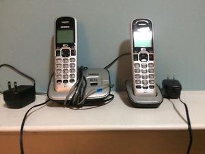 Two Silver and Black Cordless Phones