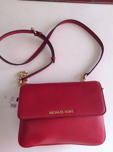 Authentic Brand New Michael Kors Red Leather Crossbody Purse
