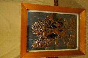 Aztec Warrior Copper Framed Picture