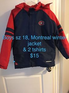 Boys Canadians winter jacket & 2 tshirts