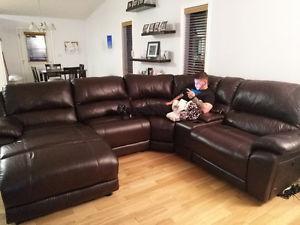 Brown leather sectional
