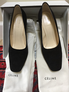 Celine black suede heel womens shoes