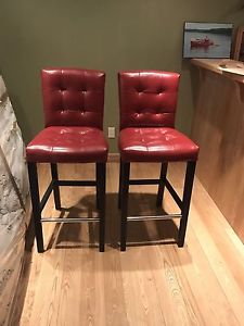 Red Faux Leather Bar Stools